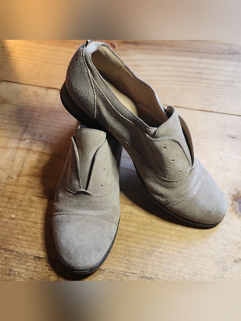 Franco Sarto Men’s Beige Suede Slip-On Oxford Dress Shoes Cap Toe 9.5